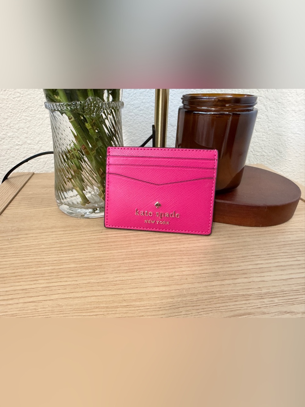kate spade bright pink leather card holder